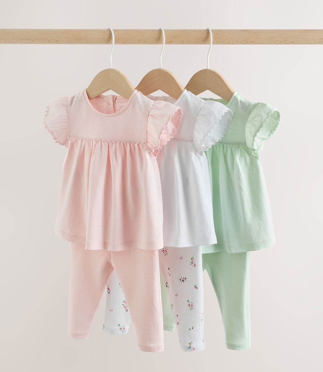 Pink Sage Green and White Short Sleeve Top and Leggings Baby
