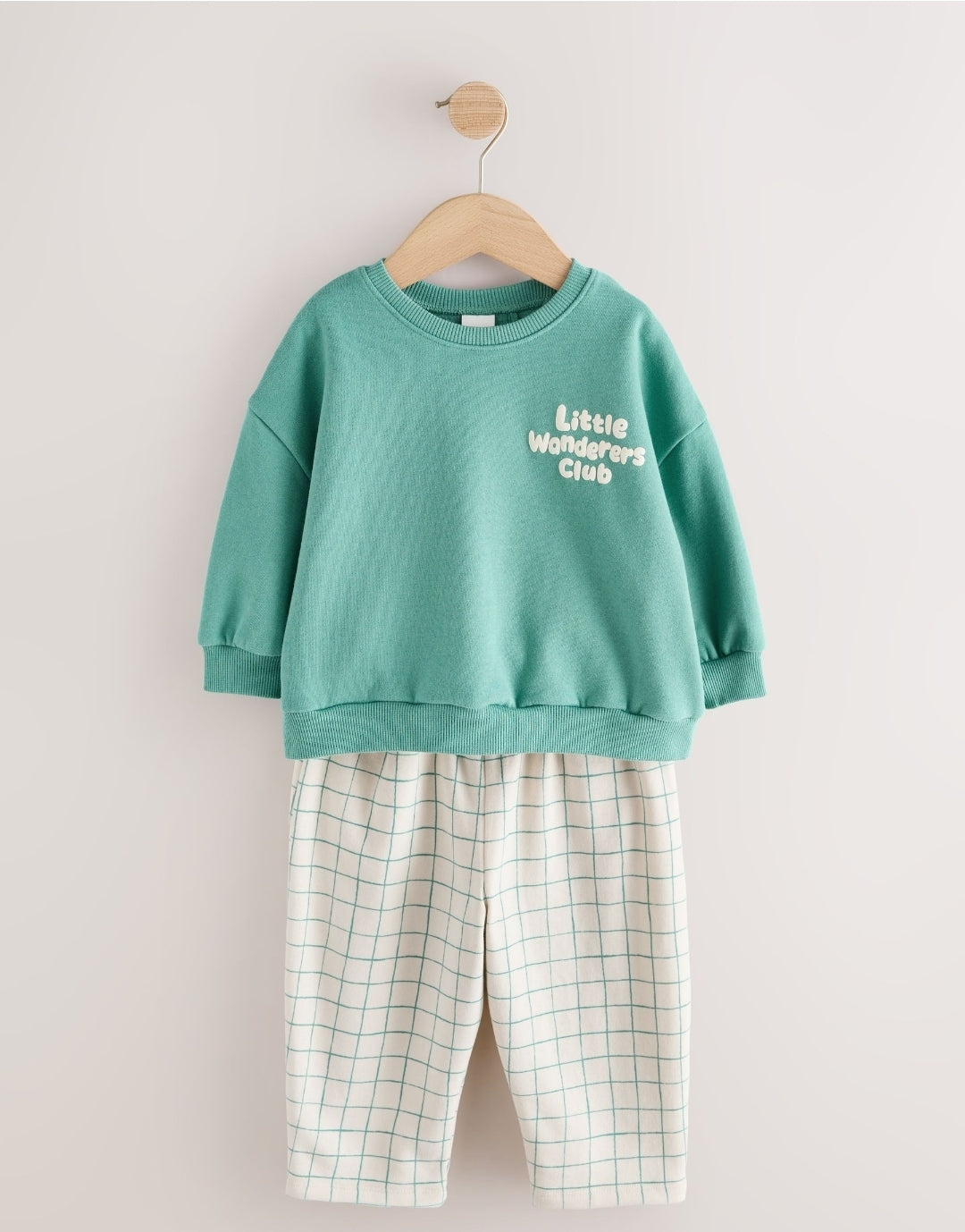 Green Little Wanderers Club Crew
Neck Sweatshirt and Barrel Trous