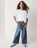 Blue Denim Sequin Peplum Wide Leg Jeans