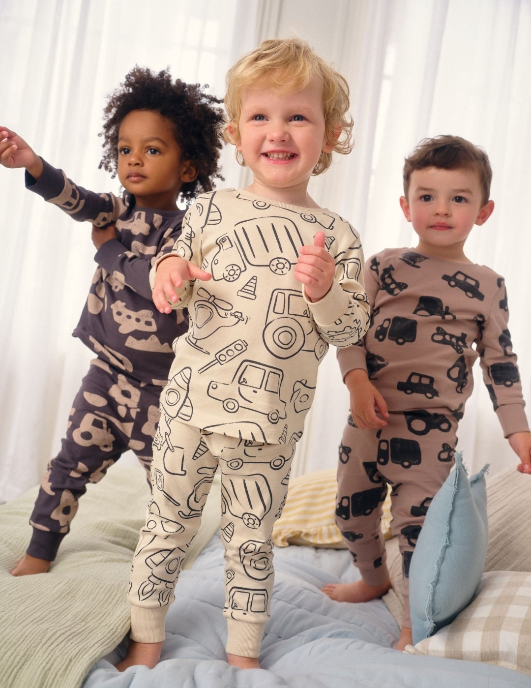 Brown/Cream Transport Snuggle Pyjamas 3 Pack