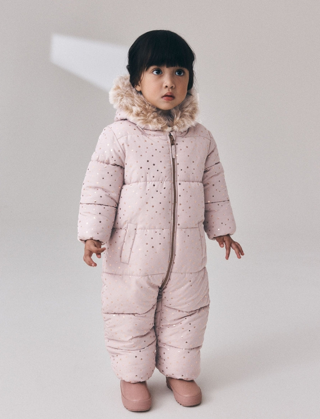Light Pink Star Print Shower Resistant Snowsuit