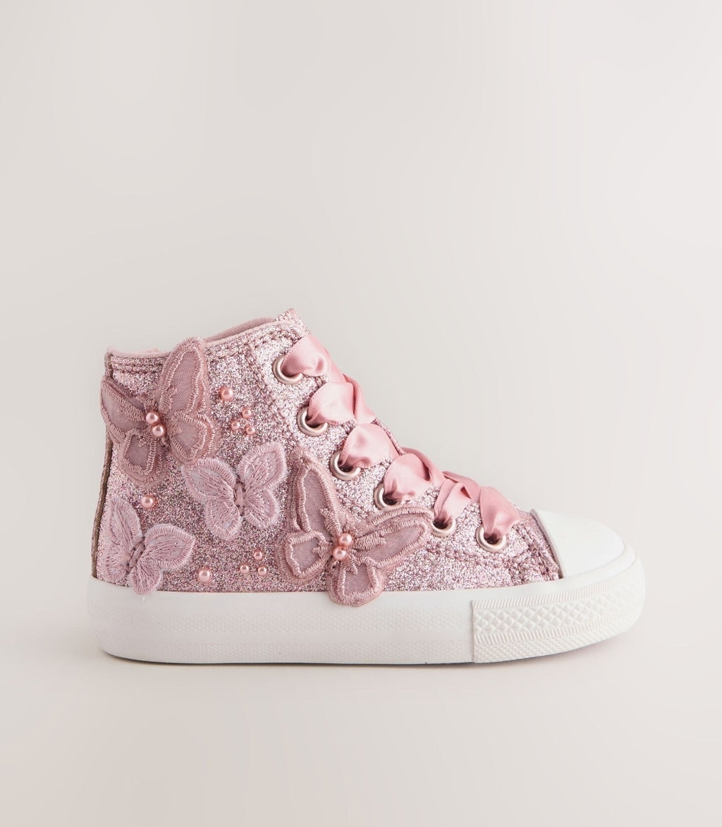 Pink Glitter Butterfly High Top Trainers