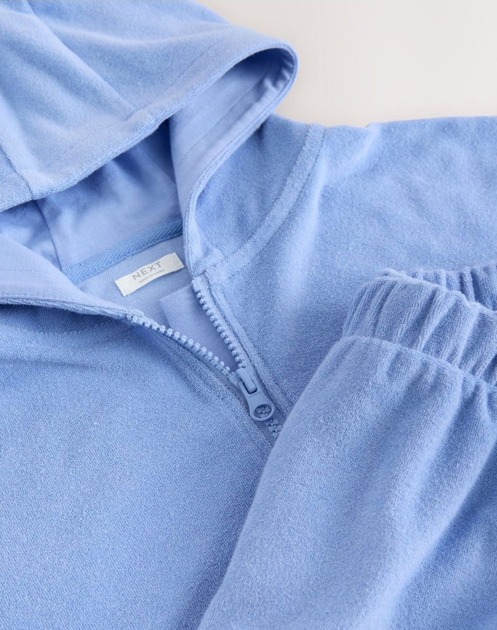 Blue Towelling Zip Hoodie And Shorts Set