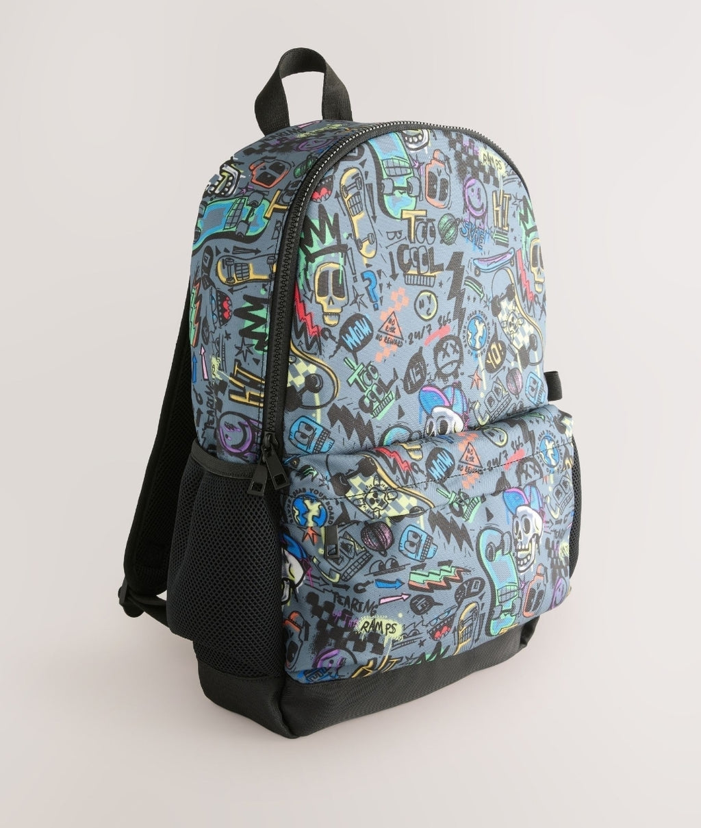 Grey Doodle Print Backpack.        16 inches