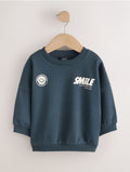 Blue Back Printed Crew Neck Sweat Top