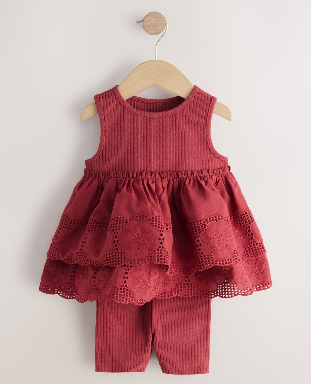 Chocolate Brown Broderie Peplum
Vest and Cycle Shorts Set
