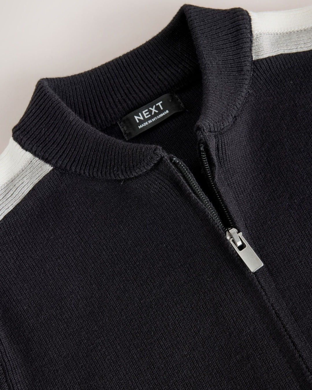 Black/White Zip Up Knitted Bomber Cardigan