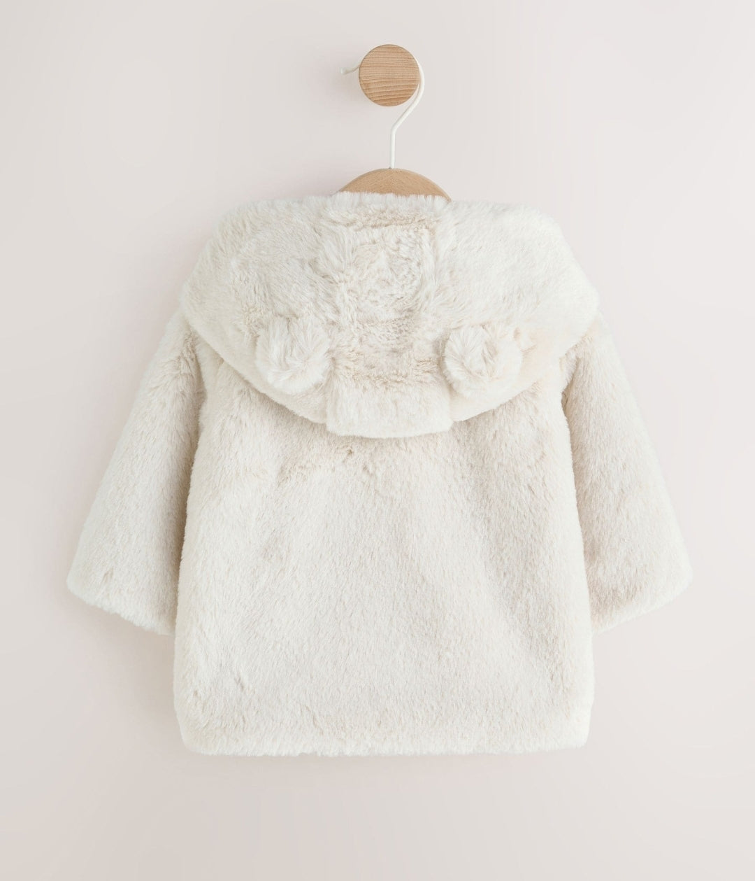 Ecru Faux Fur Hooded Baby Jacket