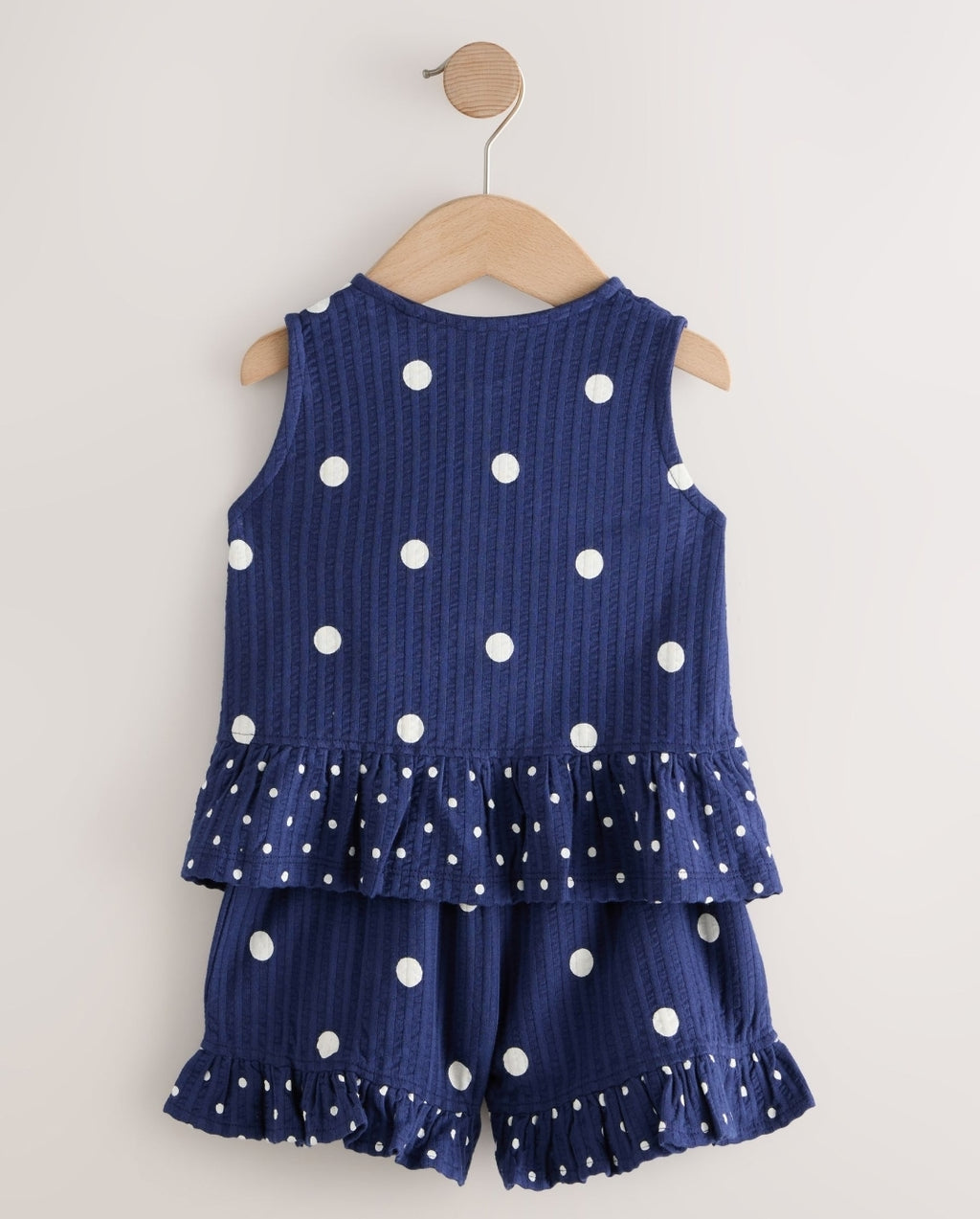 Navy Spot Peplum Vest and Shorts