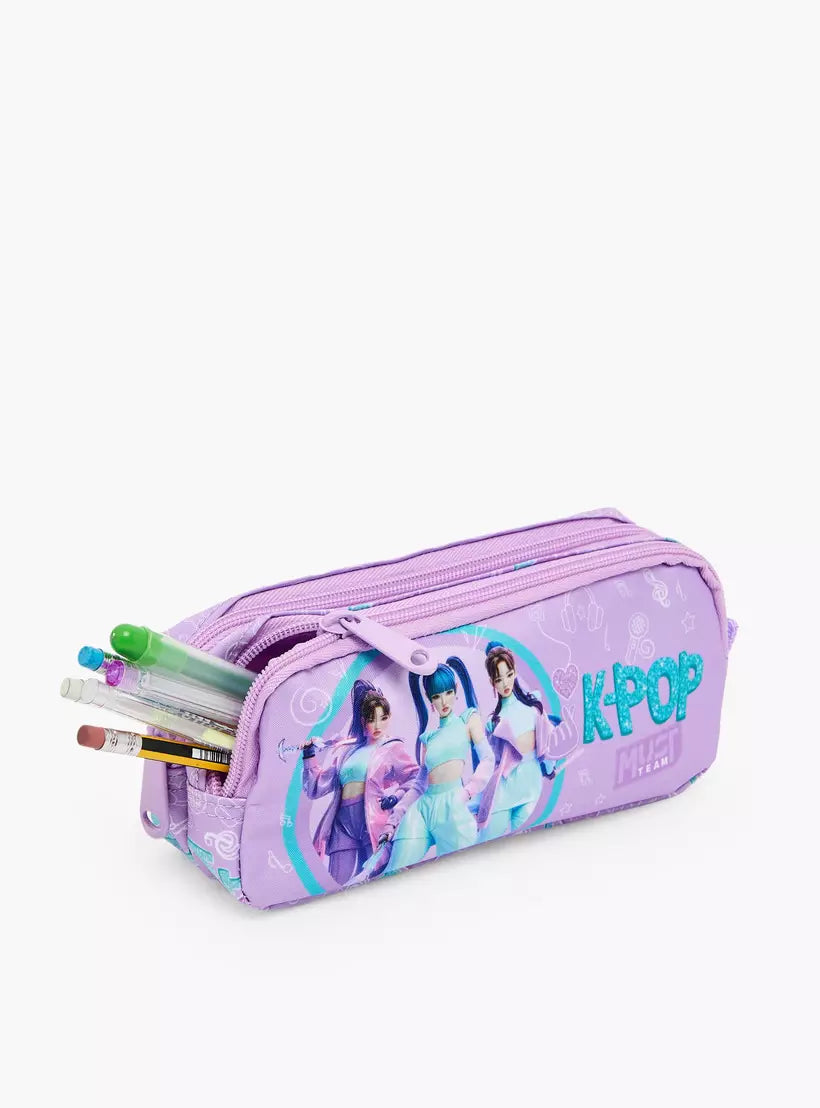 MustTeam KPop Demon Hunters Print Pencil Pouch with 2 Compartments