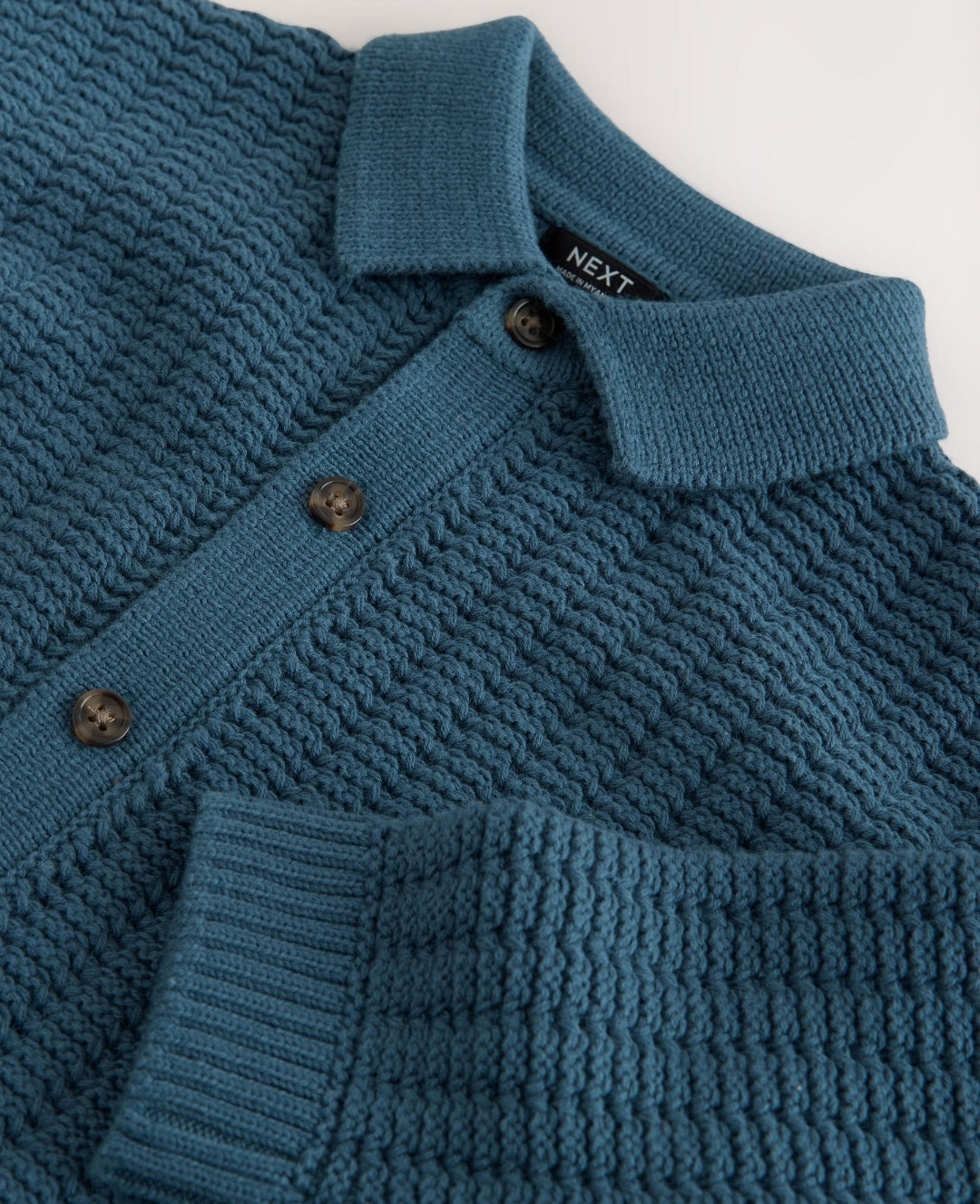 Teal Blue Button Through Knitted
Polo Shirt