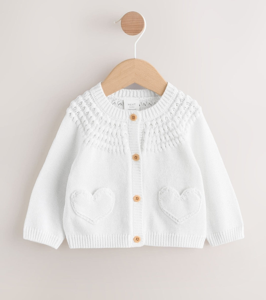 White Heart Pocket Button
Through Baby Cardigan