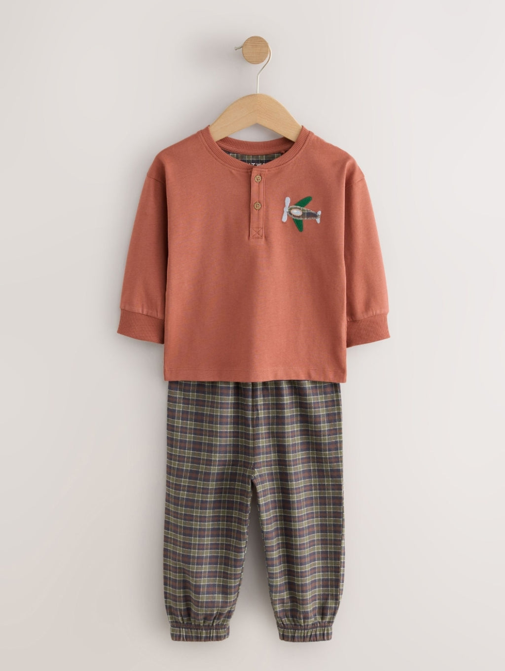 Tan/Teal/Rust Transport Check Woven Bottom Pyjamas 3 Pack