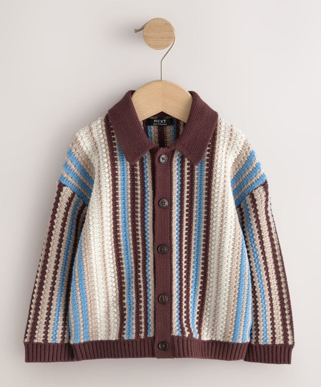 Blue/Brown Button Through Knitted Polo Shirt