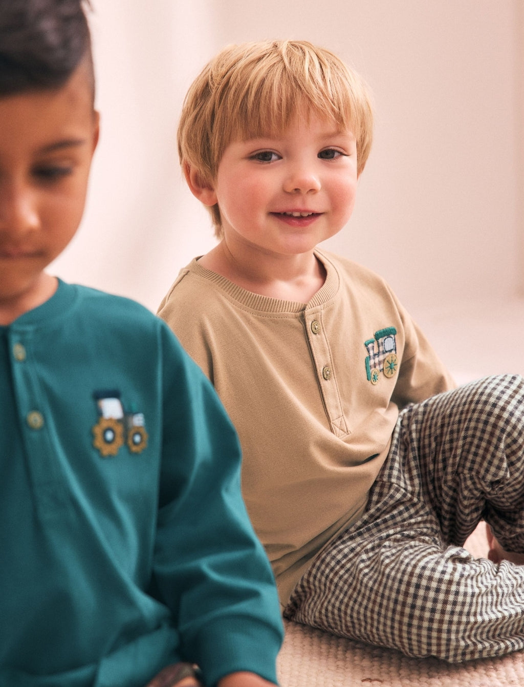 Tan/Teal/Rust Transport Check Woven Bottom Pyjamas 3 Pack