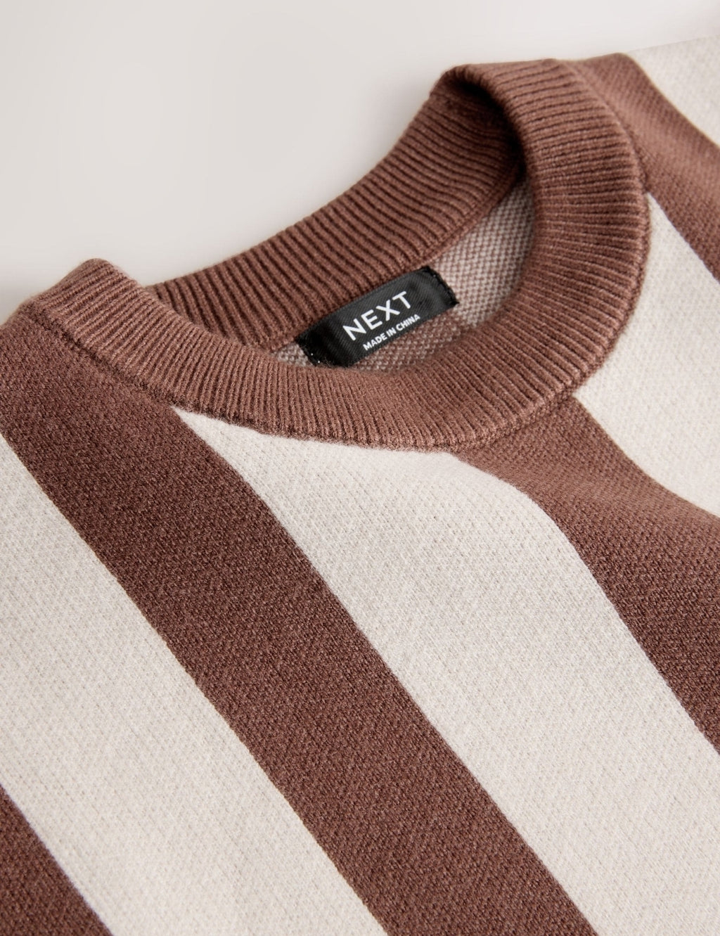 Brown/Cream Stripe Knitted Crew Neck Jumper