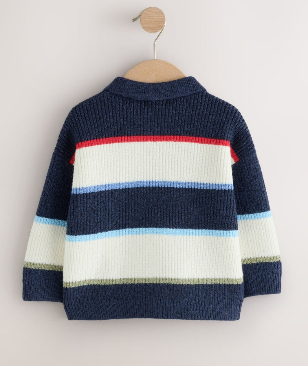 Blue/White Knitted Stripe Rugby Polo Shirt