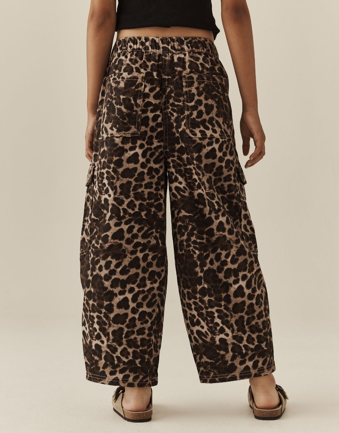 Animal Print Cargo Barrel Jeans