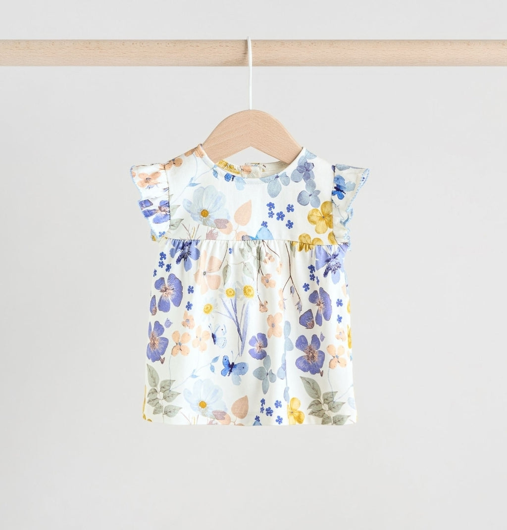 Blue/White Floral Baby Frill T-Shirt and Shorts Set 6 Piece