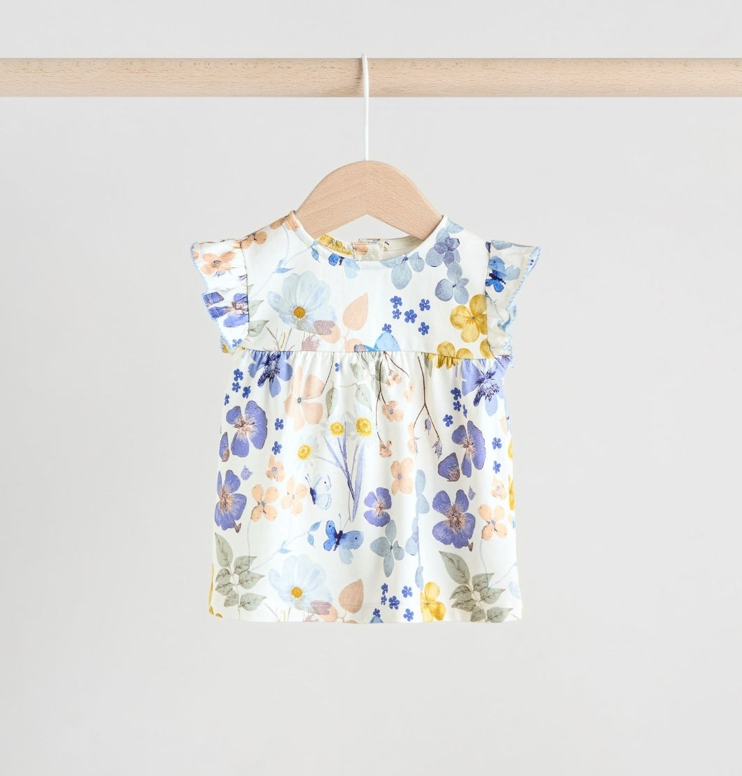 Blue/White Floral Baby Frill T-Shirt and Shorts Set 6 Piece