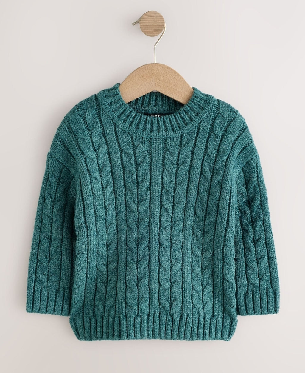 Dark Teal Blue Cable Knit Crew Neck Jumper