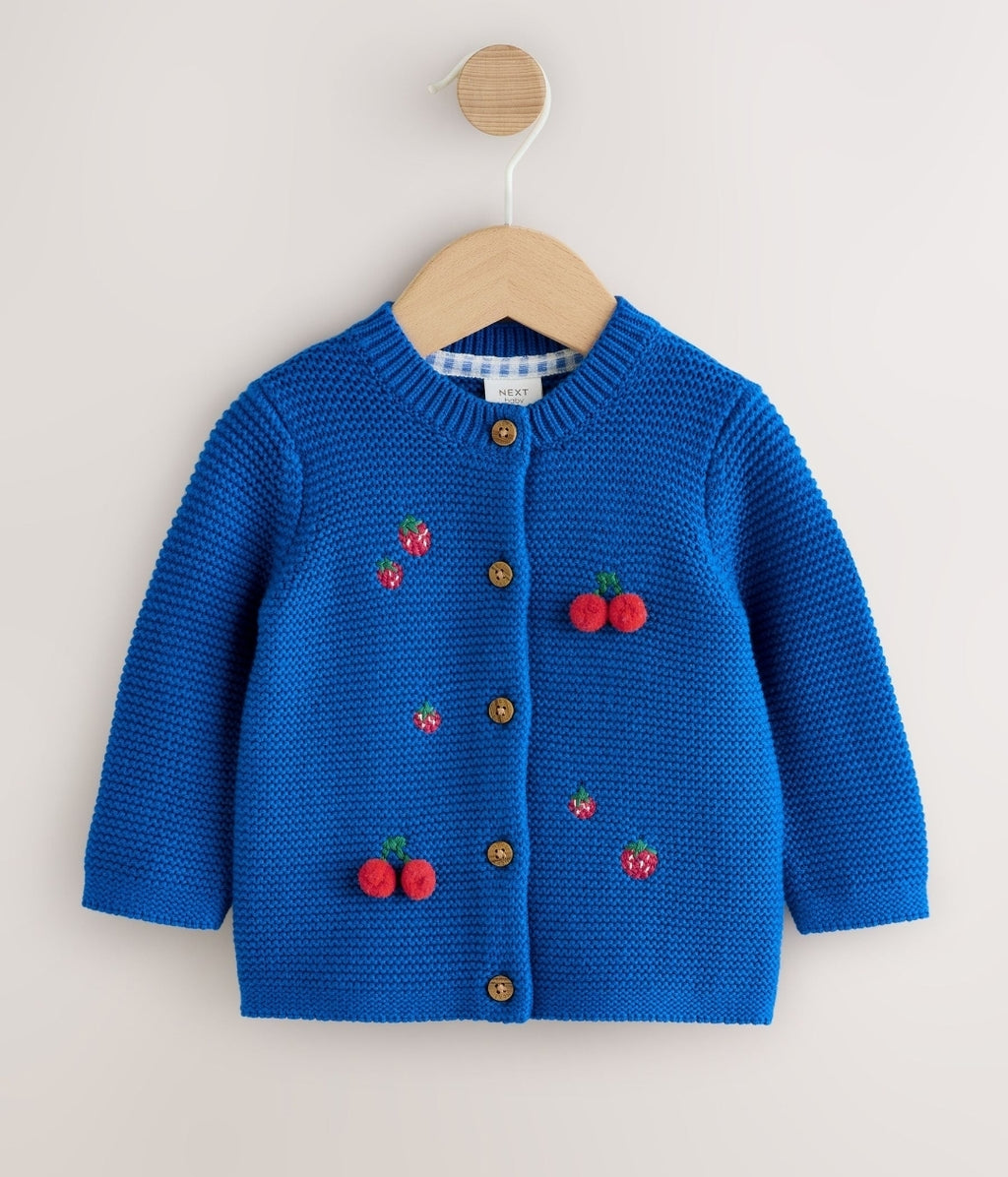 Blue Embroidered Cherry Cardigan