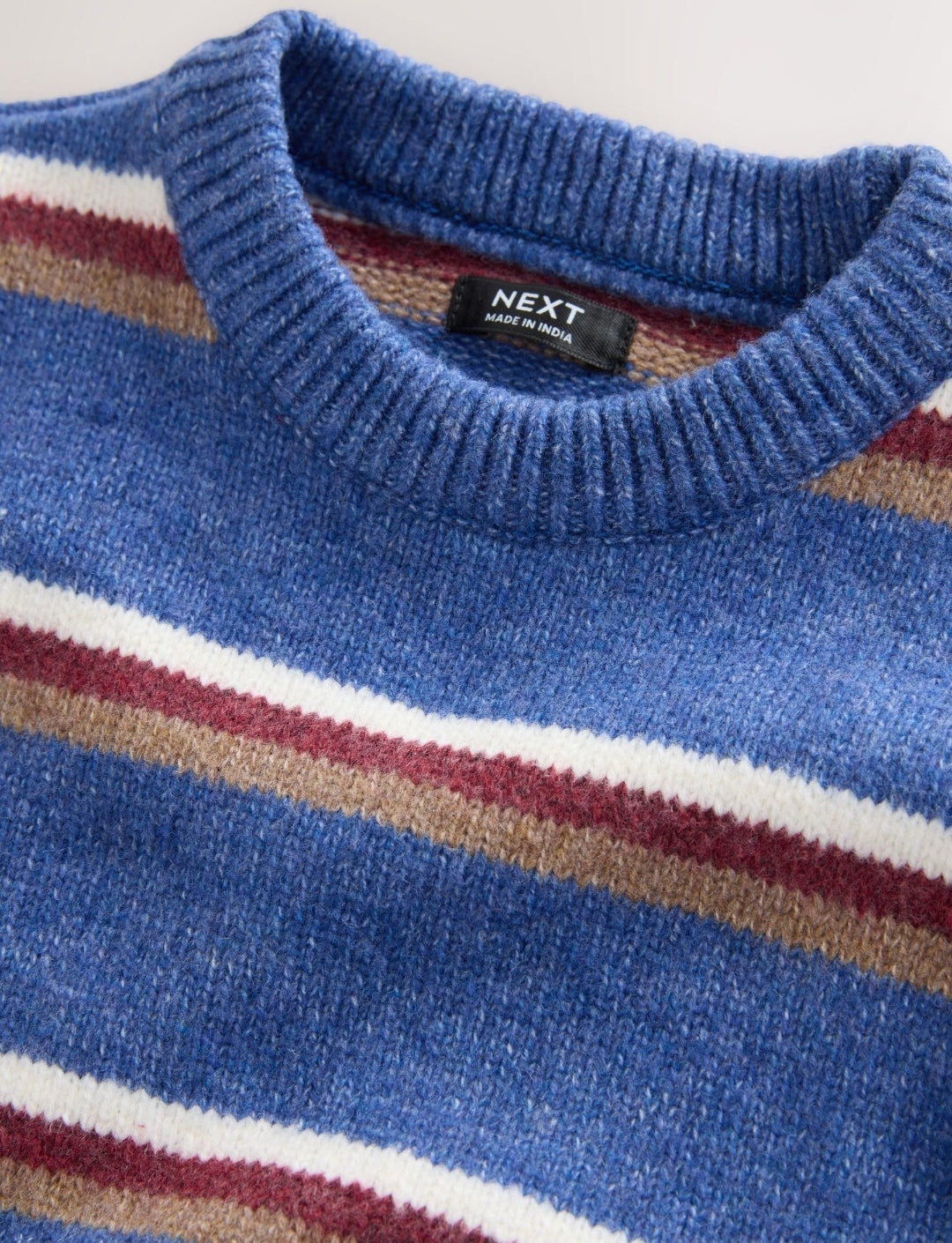 Blue Striped Knitted Crew Neck
Jumper
