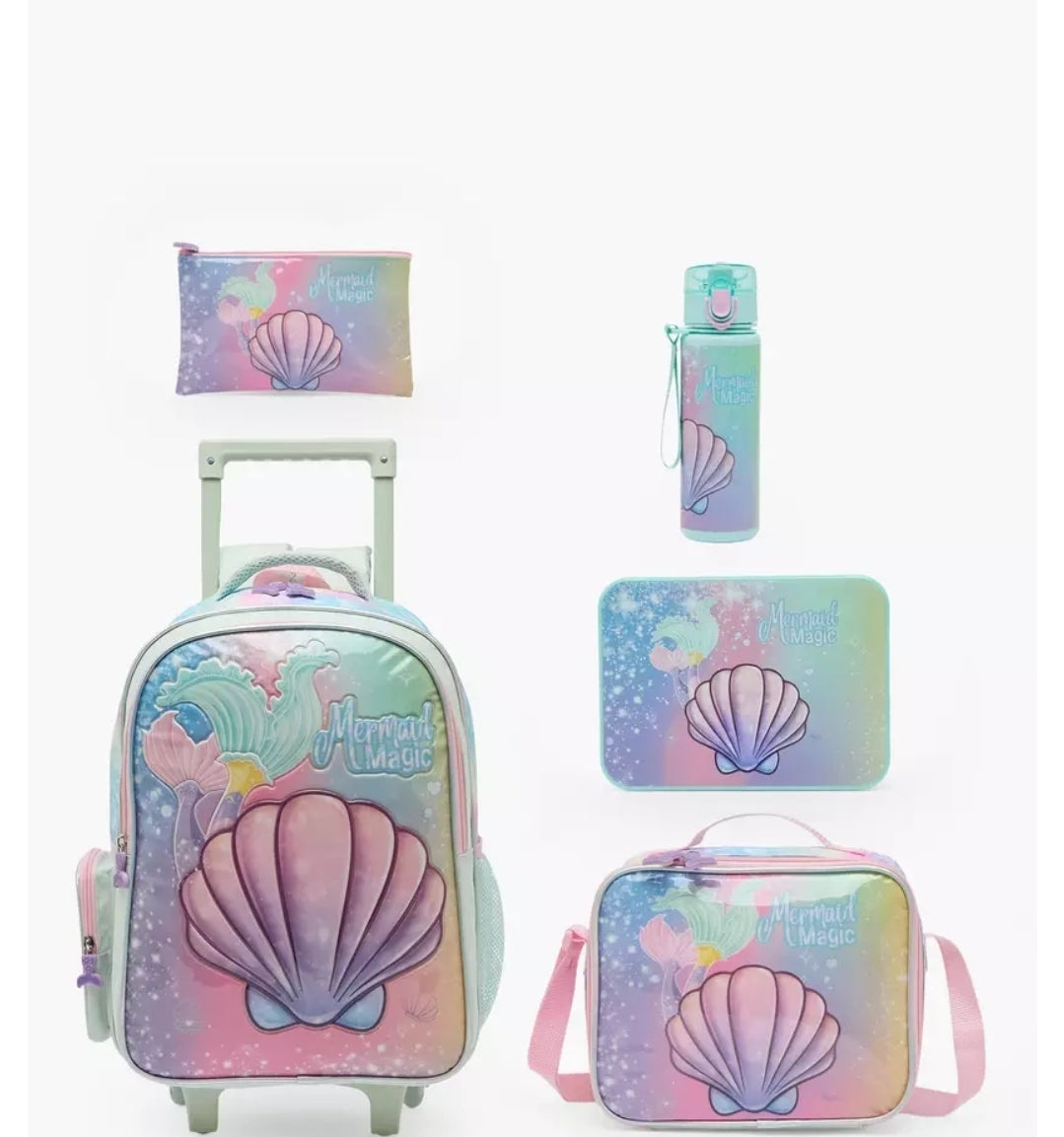 Mermaid Print 5-Piece School Trolley Bag Set  16 inches