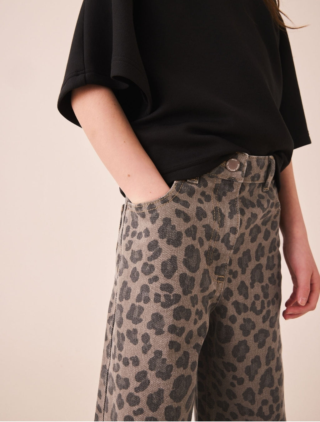 Grey Animal Print Wide Leg Jeans