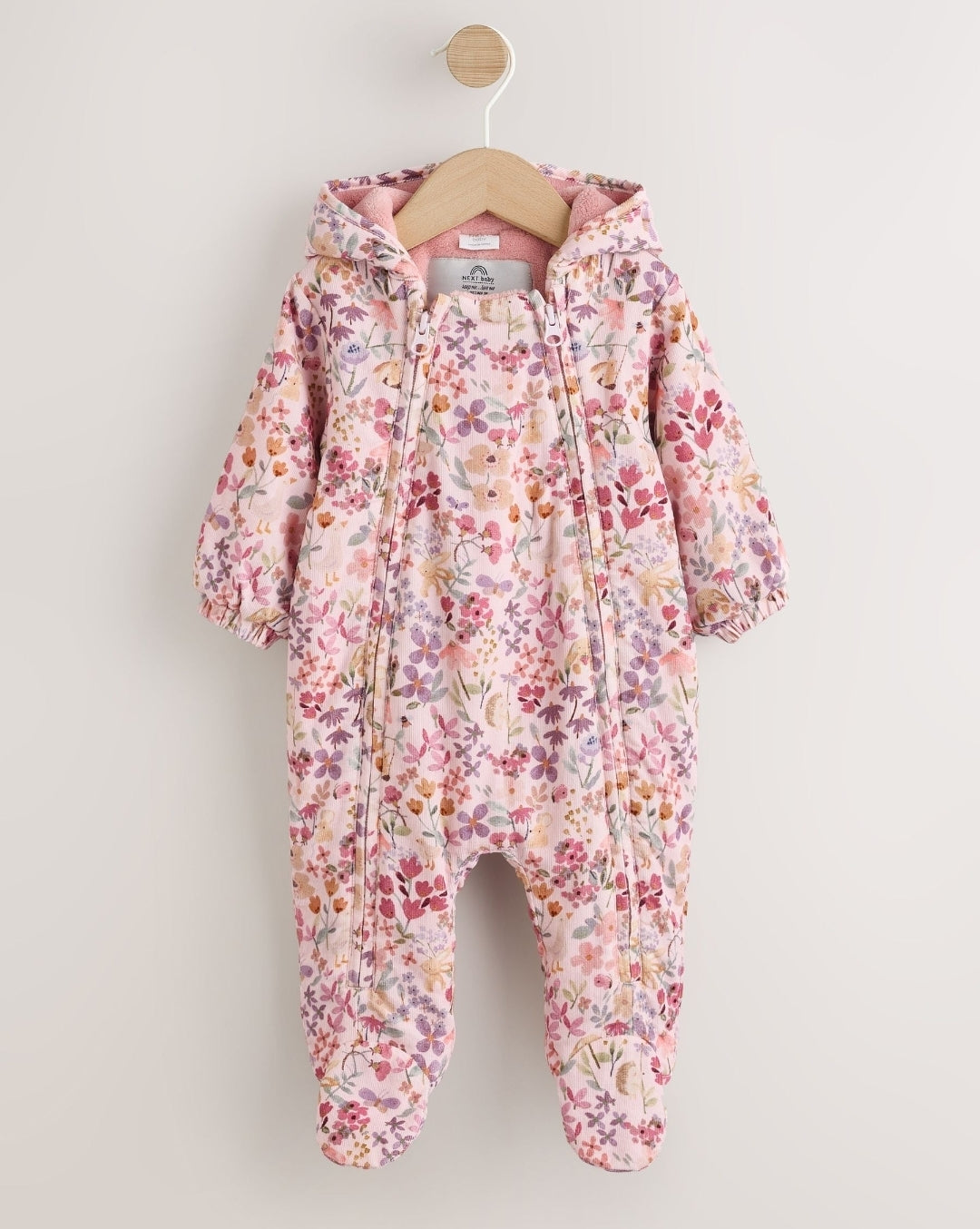 Pink Floral Double Zip Hooded
Cord Baby All-In-One