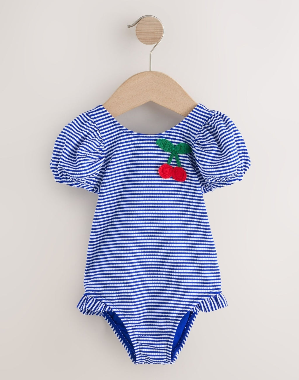 Navy Blue Cherry Stripe Puff Sleeve
Swimsuit