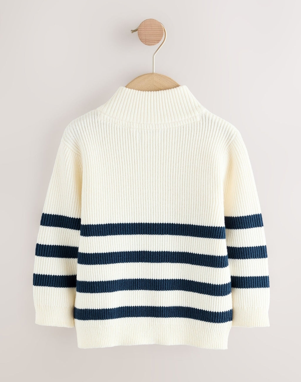 Ecru/Navy Stripe Knitted Quarter
Zip Jumper