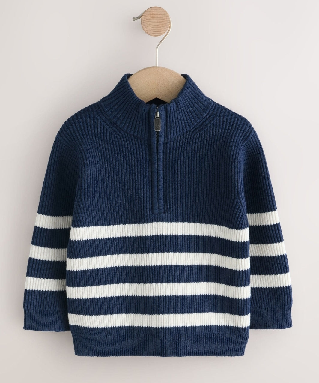 Navy Blue/Ecru Stripe Knitted Quarter Zip Jumper