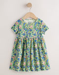 Blue Floral Short Sleeve Ribbed Dress