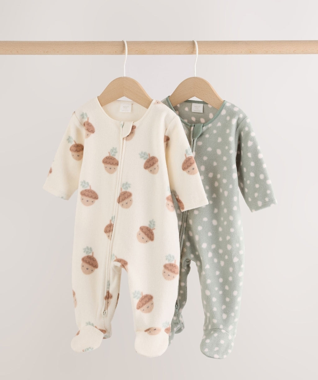 Sage Green Microfleece Two Way
Zip Baby Sleepsuits 2 Pack