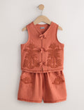 Rust Brown Textured Appliqué
Waistcost Shorts Set