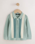 Blue Stripe Knitted Zip Up Polo Shirt