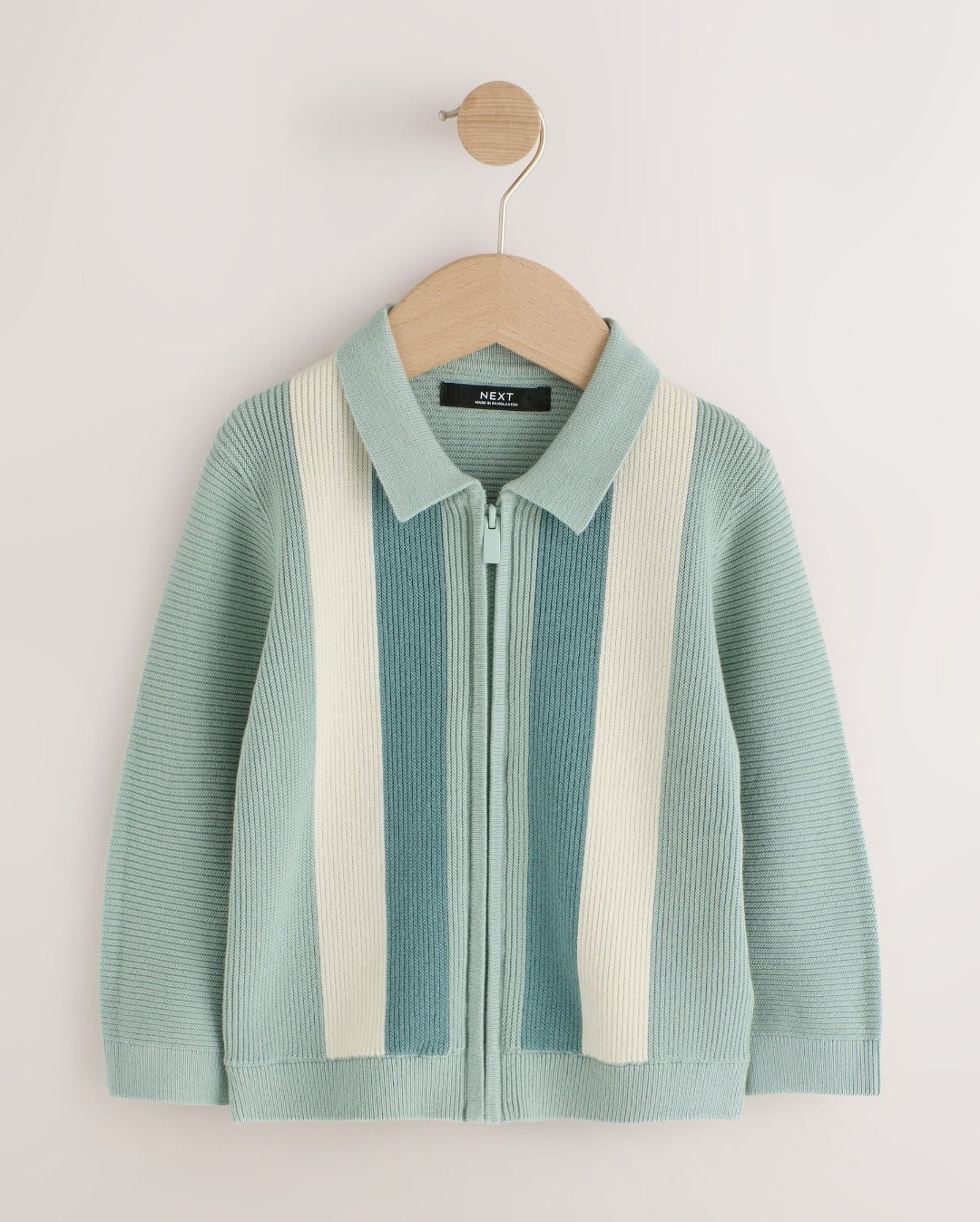 Blue Stripe Knitted Zip Up Polo Shirt