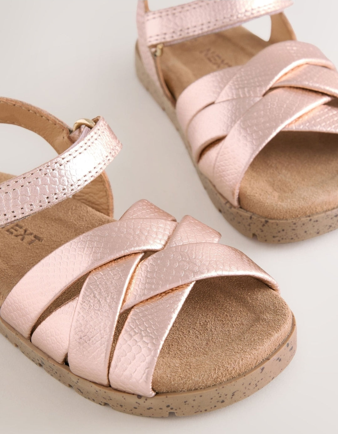 Rose Gold Leather Woven Sandals
with Touch Fastening