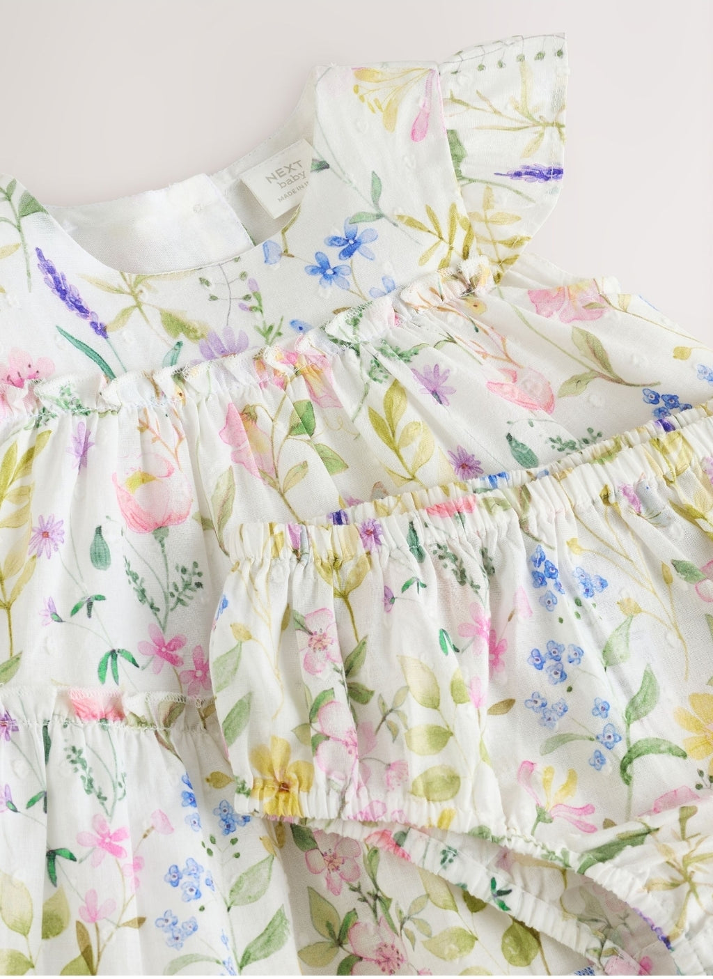White Floral Baby Tiered Woven
Dress and Knickers Set 2 Piece