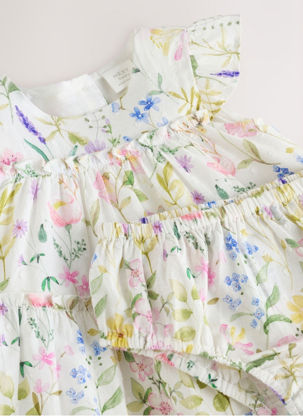 White Floral Baby Tiered Woven
Dress and Knickers Set 2 Piece