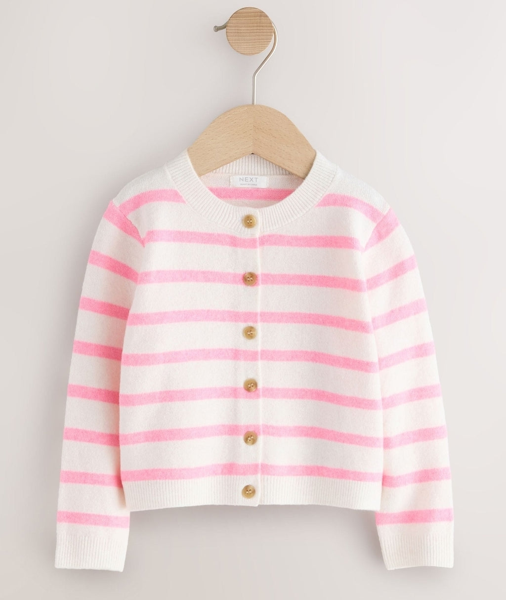Ecru Pink stripe Knit Cardigan