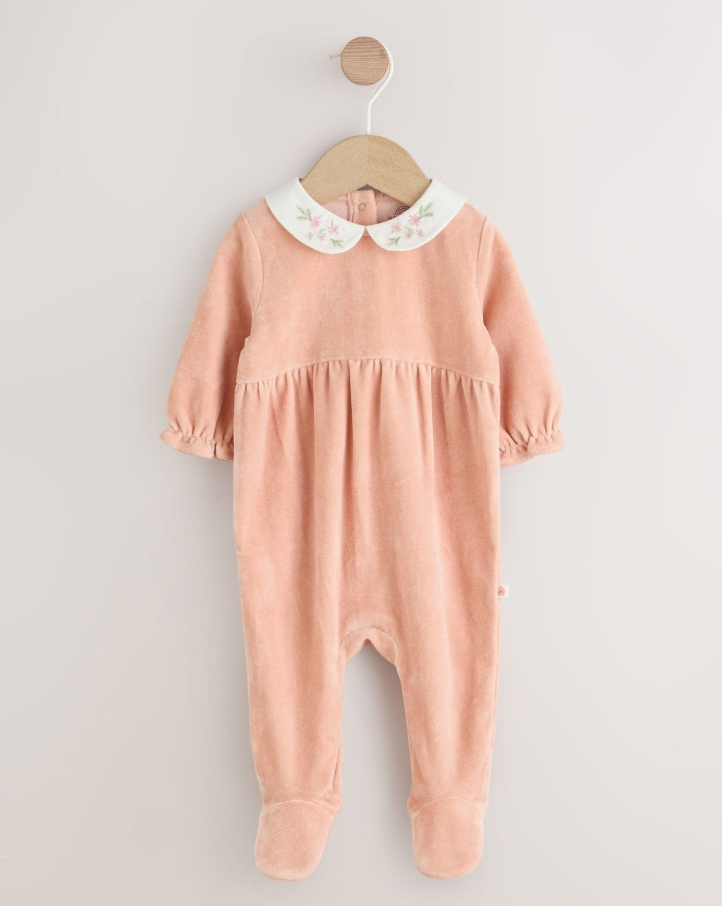 Pink Velour Baby Sleepsuit