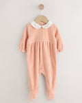 Pink Velour Baby Sleepsuit