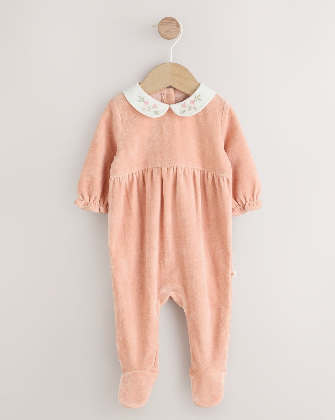 Pink Velour Baby Sleepsuit