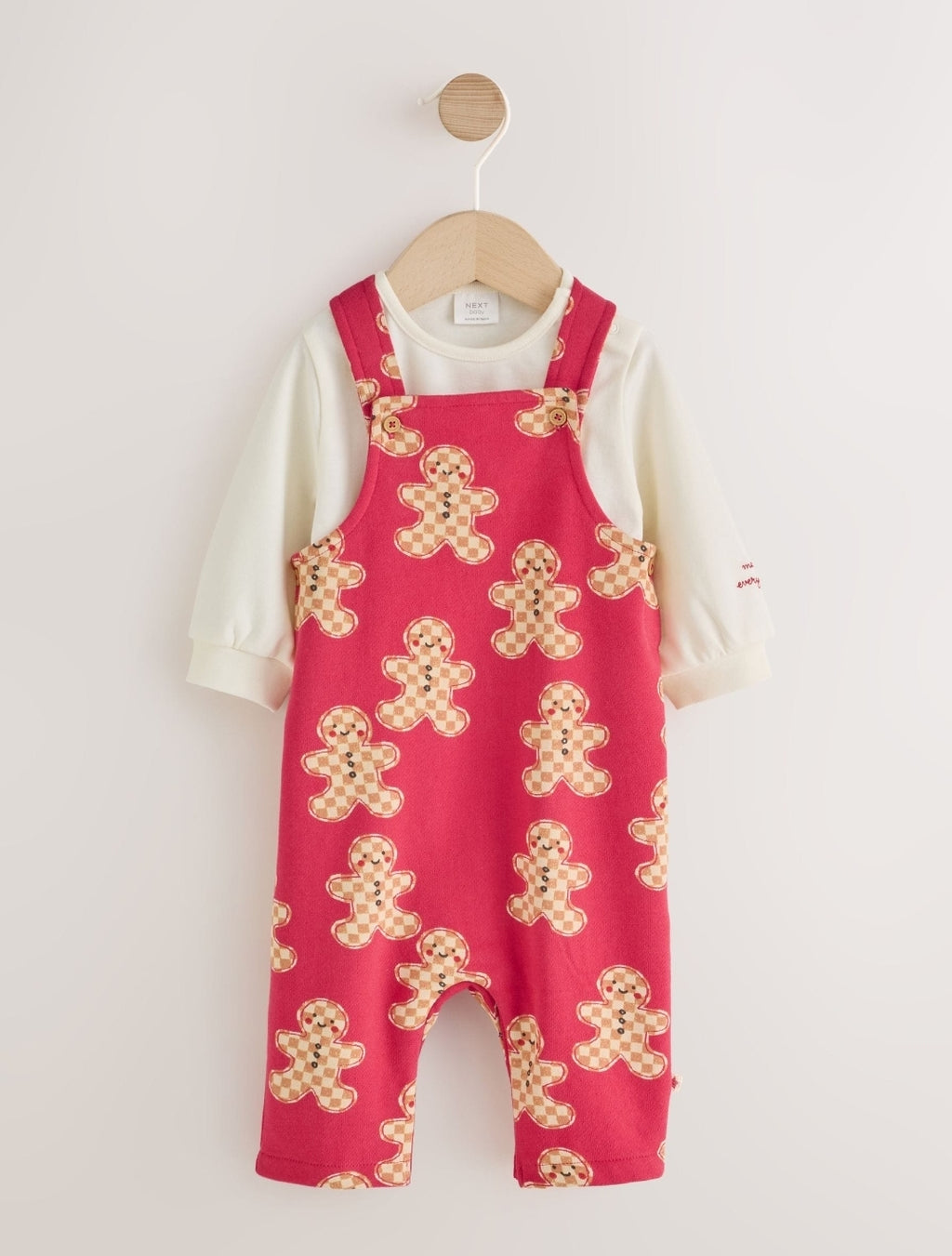 Red Gingerbread Man Jersey Christmas Dungaree and Bodysuit