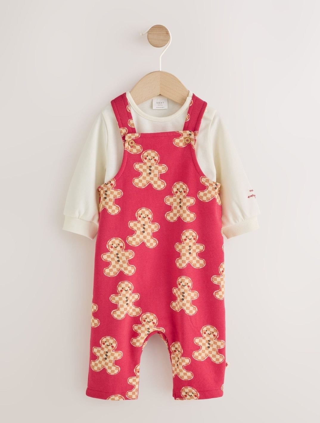 Red Gingerbread Man Jersey Christmas Dungaree and Bodysuit
