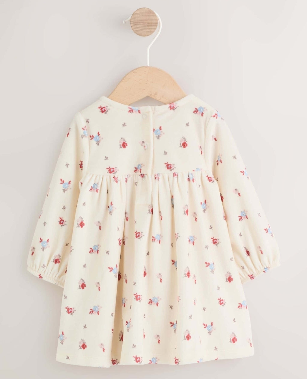 Cream Ditsy Baby Long Sleeve Velour Dress and Tights Set 2 Piec