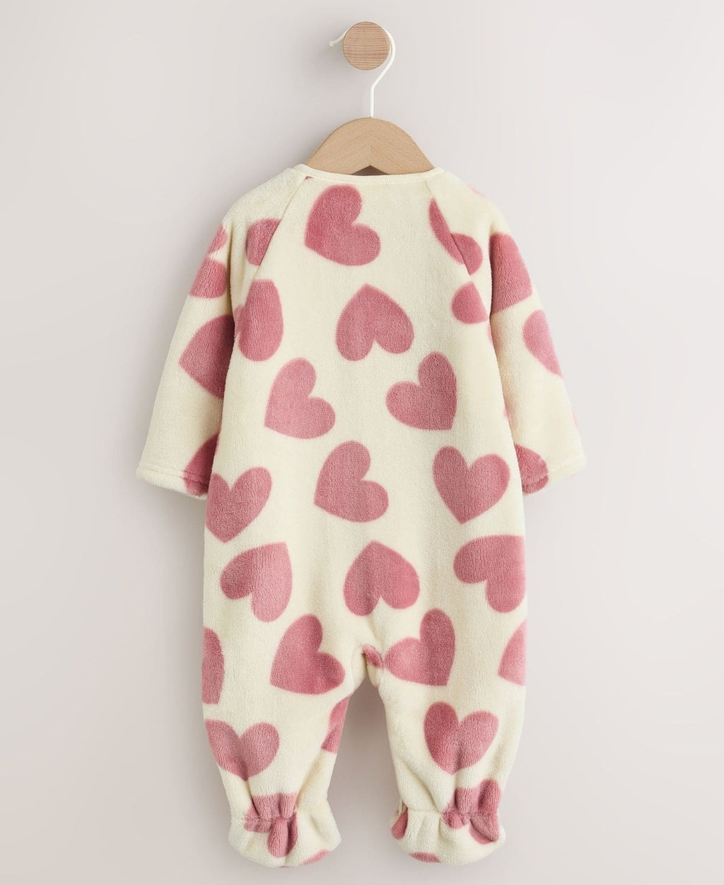 Ecru/Pink Heart Two Way Zip
Fleece Sleepsuit