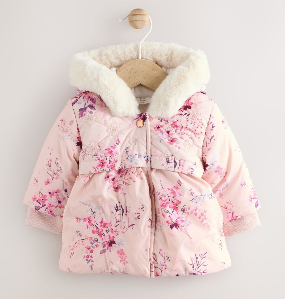Pink Puffer Floral Baby Coat